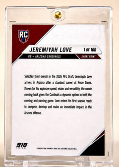 Jeremiyah Love Cardinals rookie custom trading card detail by 918 Customs
