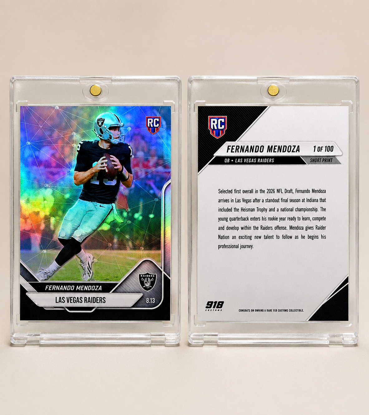 Fernando Mendoza Las Vegas Raiders holographic rookie custom card /100 by 918 Customs