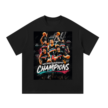 San Antonio Spurs Western Conference Champions Oversized T-Shirt – Victor Wembanyama & Spurs Big 5 Graphic Tee – 100% Cotton Unisex Streetwear