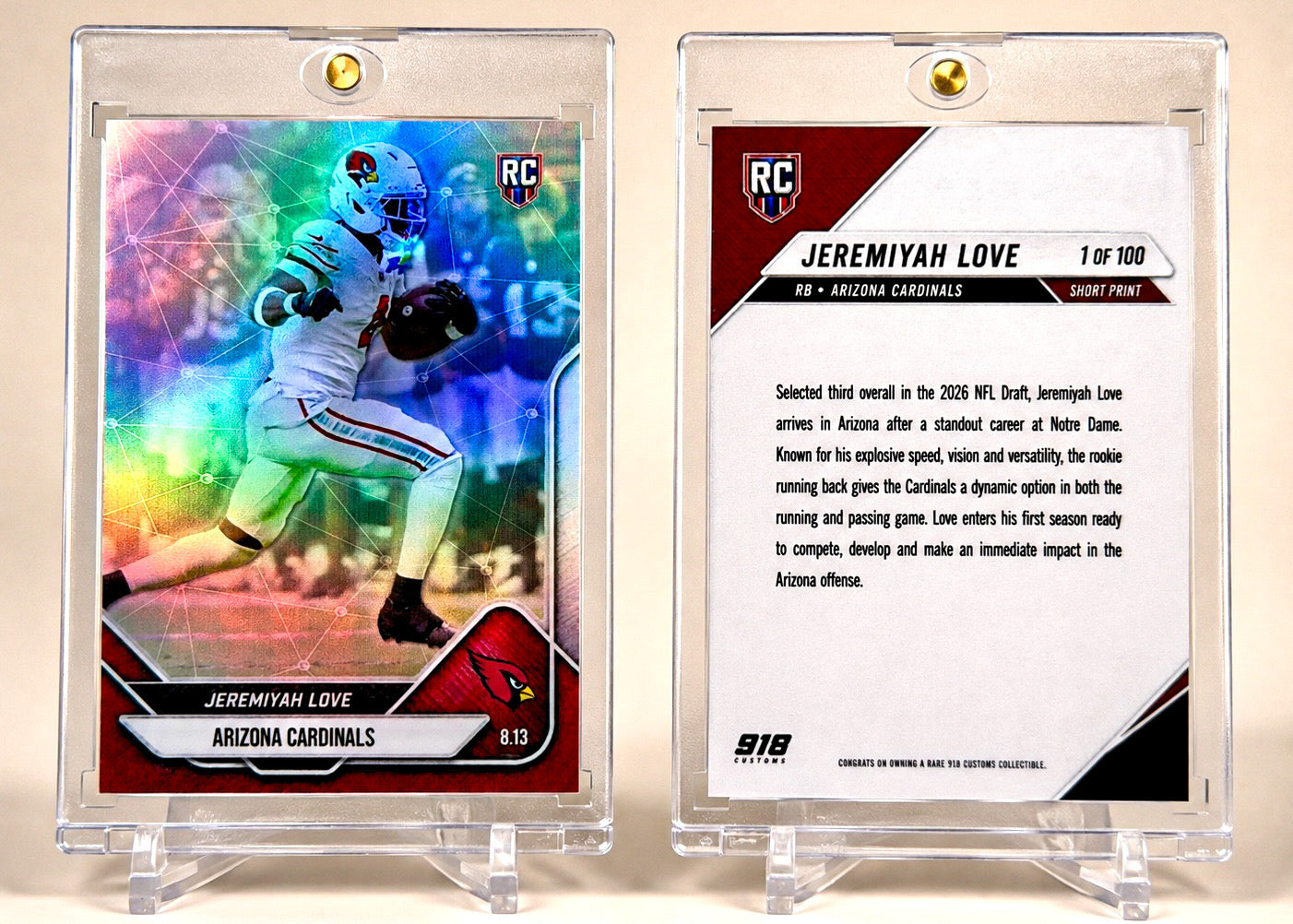 Jeremiyah Love Arizona Cardinals holographic rookie custom card /100 by 918 Customs