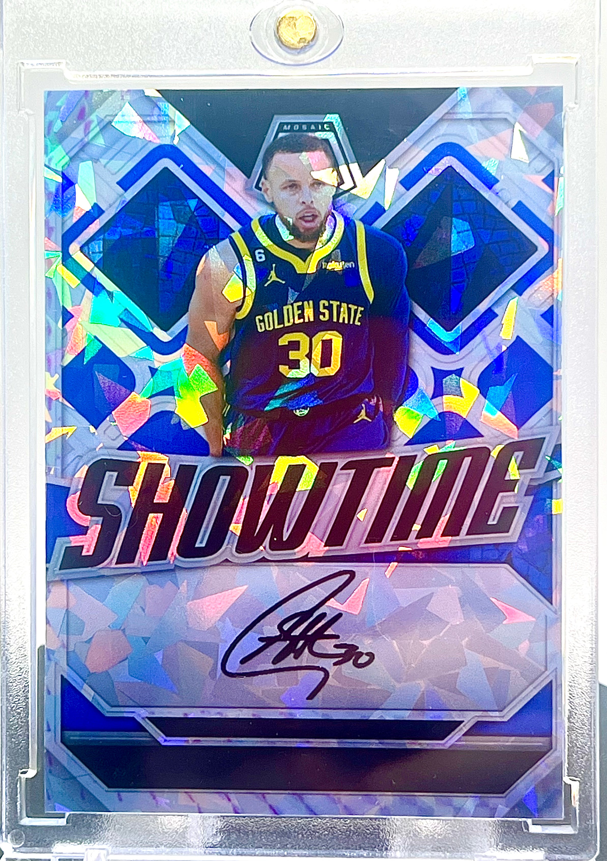 Stephen Curry SP "Showtime" Custom Cracked Ice Holographic Facsimile Auto Limited Edition Novelty Card