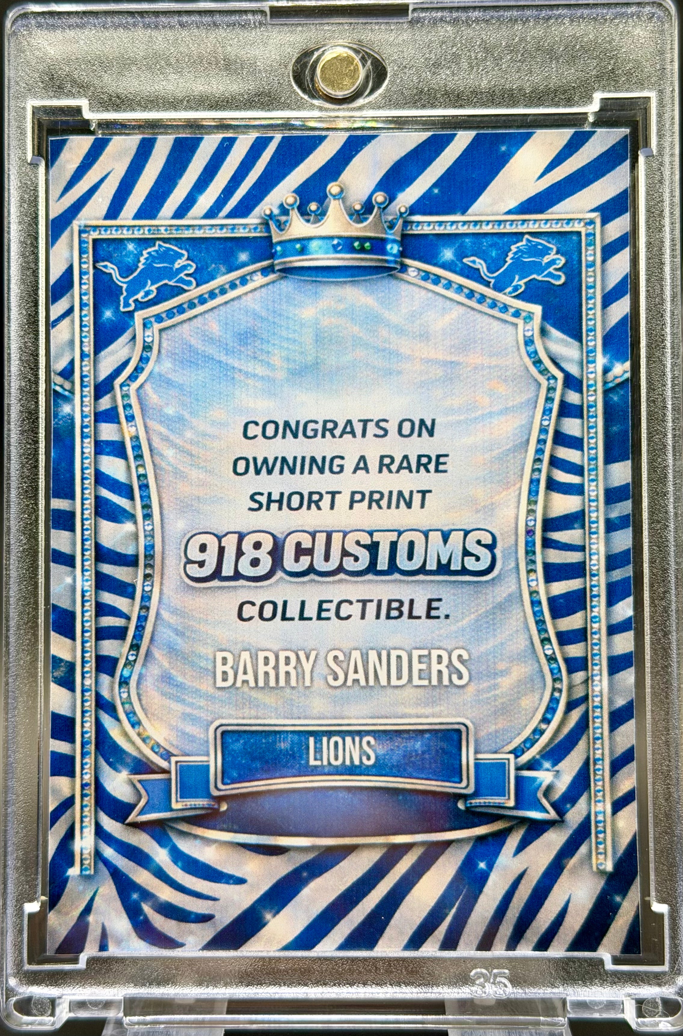 Barry Sanders Zebra Holographic SP 1/5 – Detroit Lions Custom Football Trading Card | 918 Customs