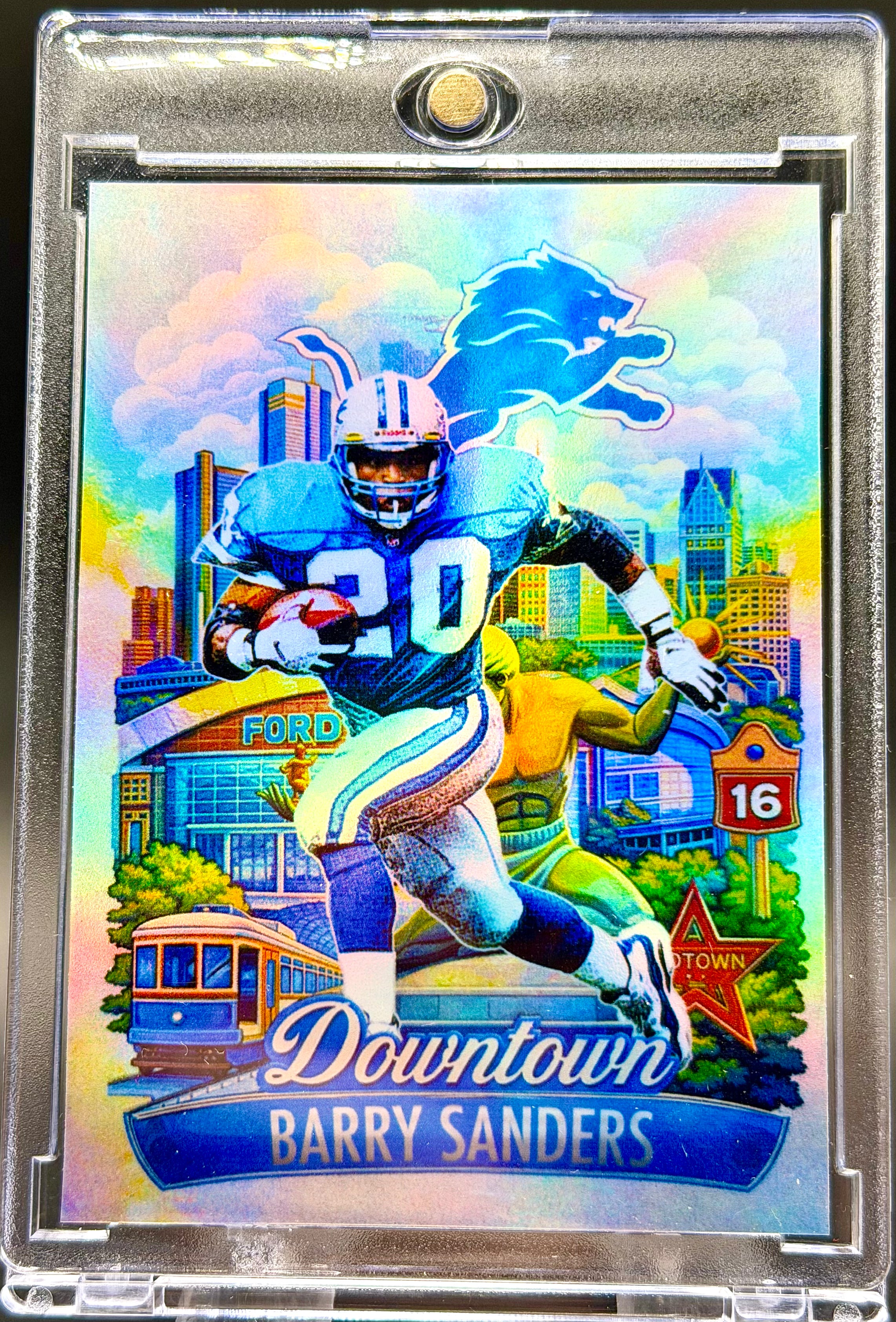 Barry Sanders Downtown Holographic SP – Detroit Lions Custom Football Trading Card | 918 Customs