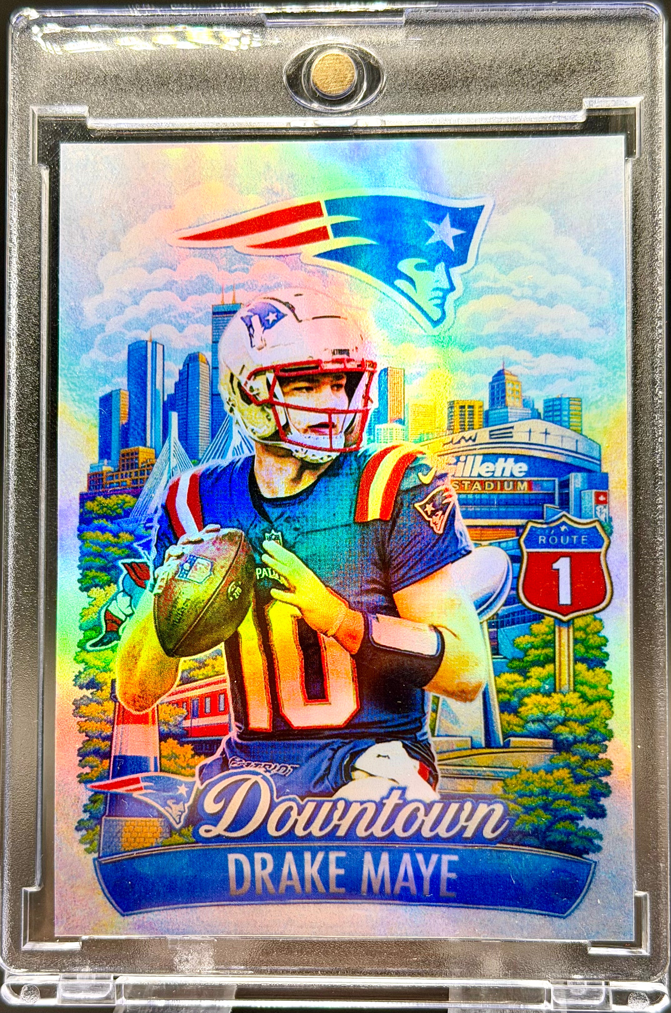 Drake Maye Downtown Holographic SP – New England Patriots Custom Football Trading Card | 918 Customs