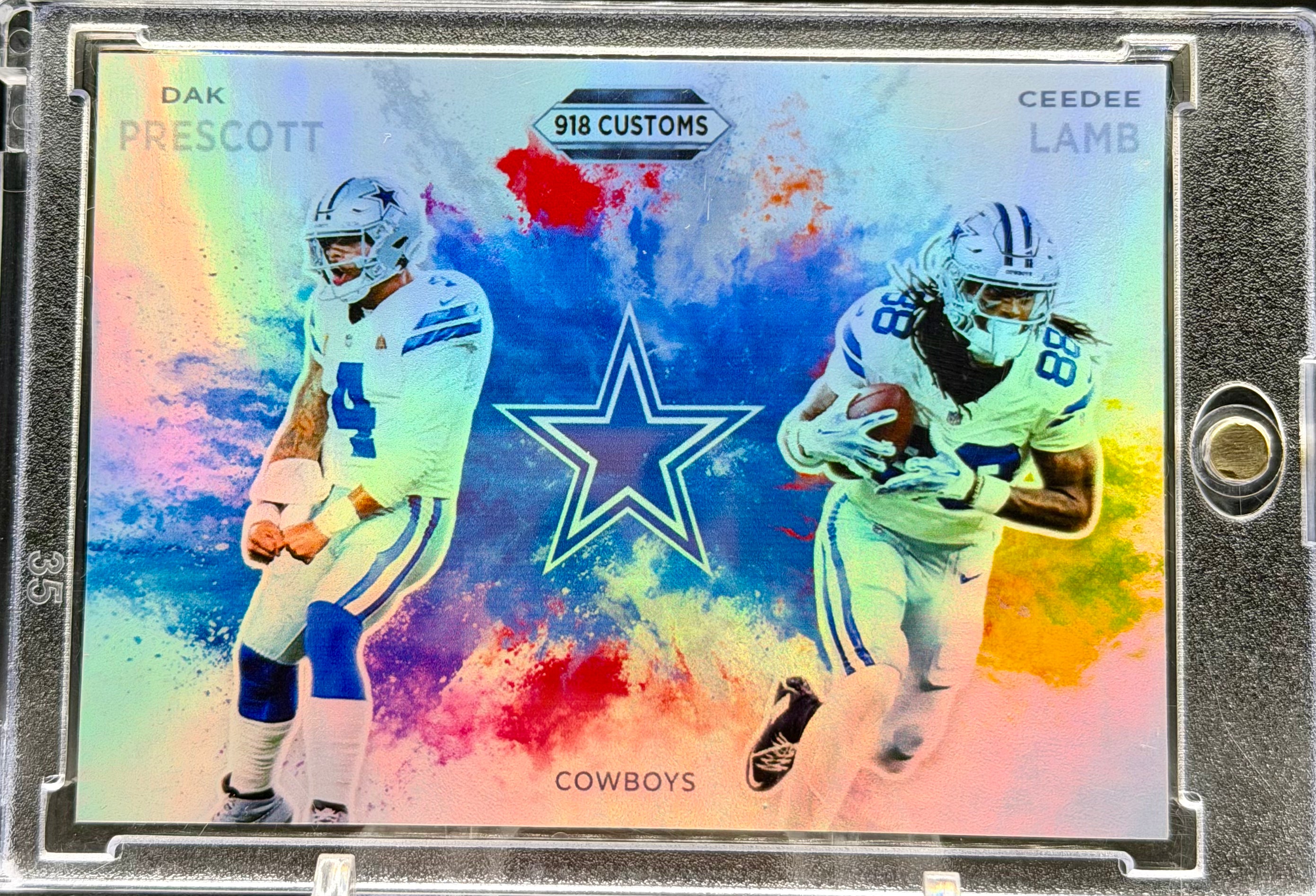 Dak Prescott CeeDee Lamb Dual Color Blast SP Custom Holographic 918 Customs Cowboys Limited Edition Card