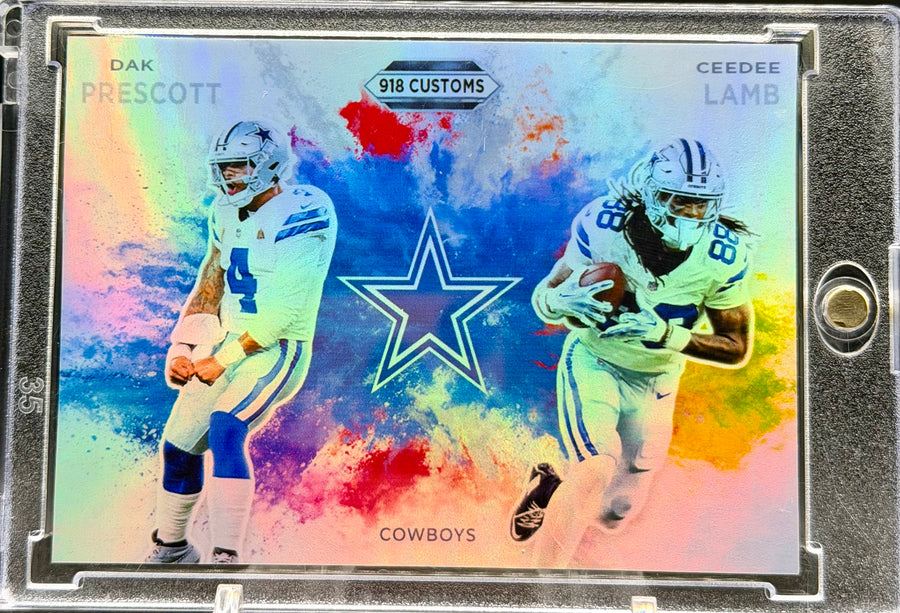Dak Prescott CeeDee Lamb Dual Color Blast SP Custom Holographic 918 Customs Cowboys Limited Edition Card