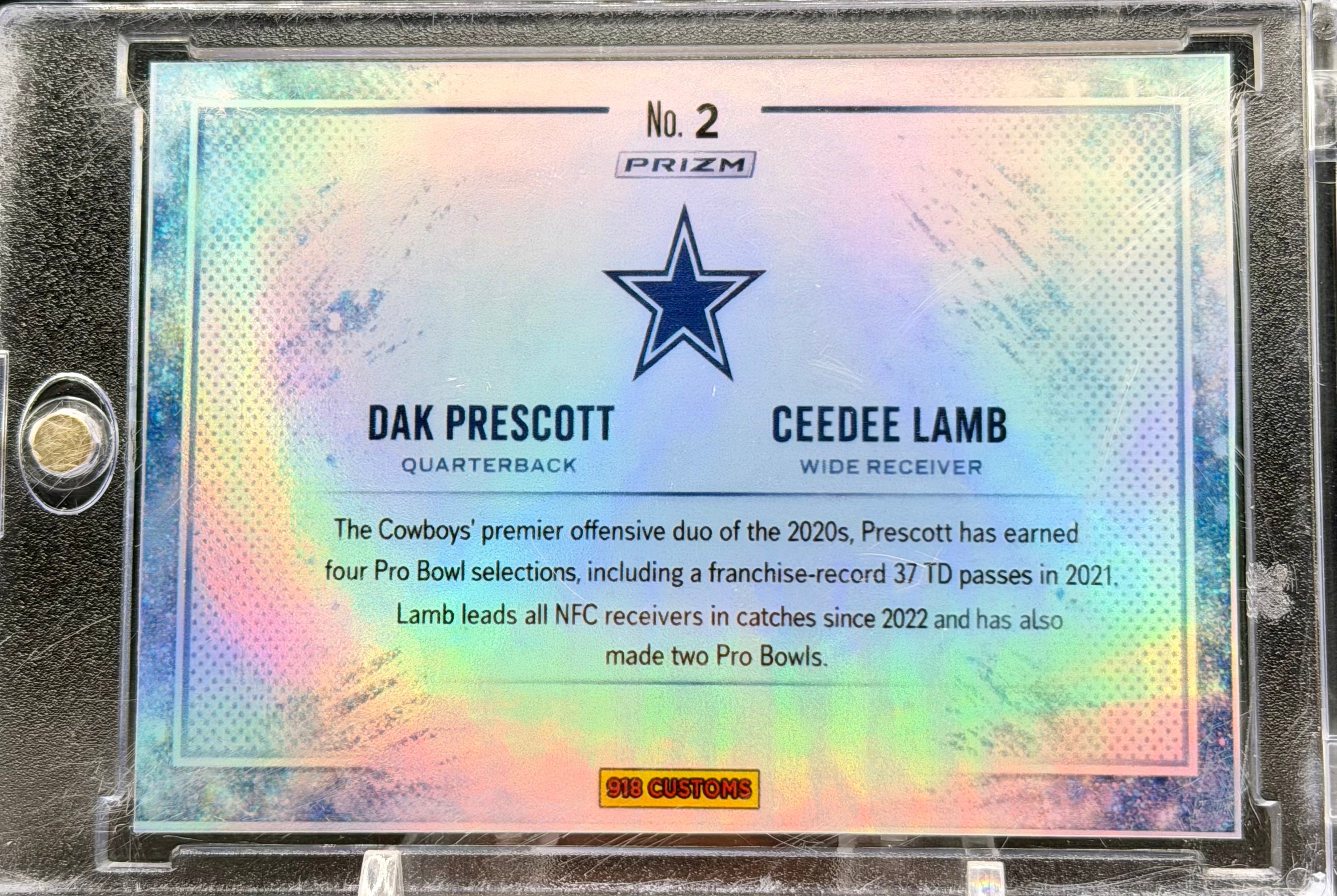 Dak Prescott CeeDee Lamb Dual Color Blast SP Custom Holographic 918 Customs Cowboys Limited Edition Card