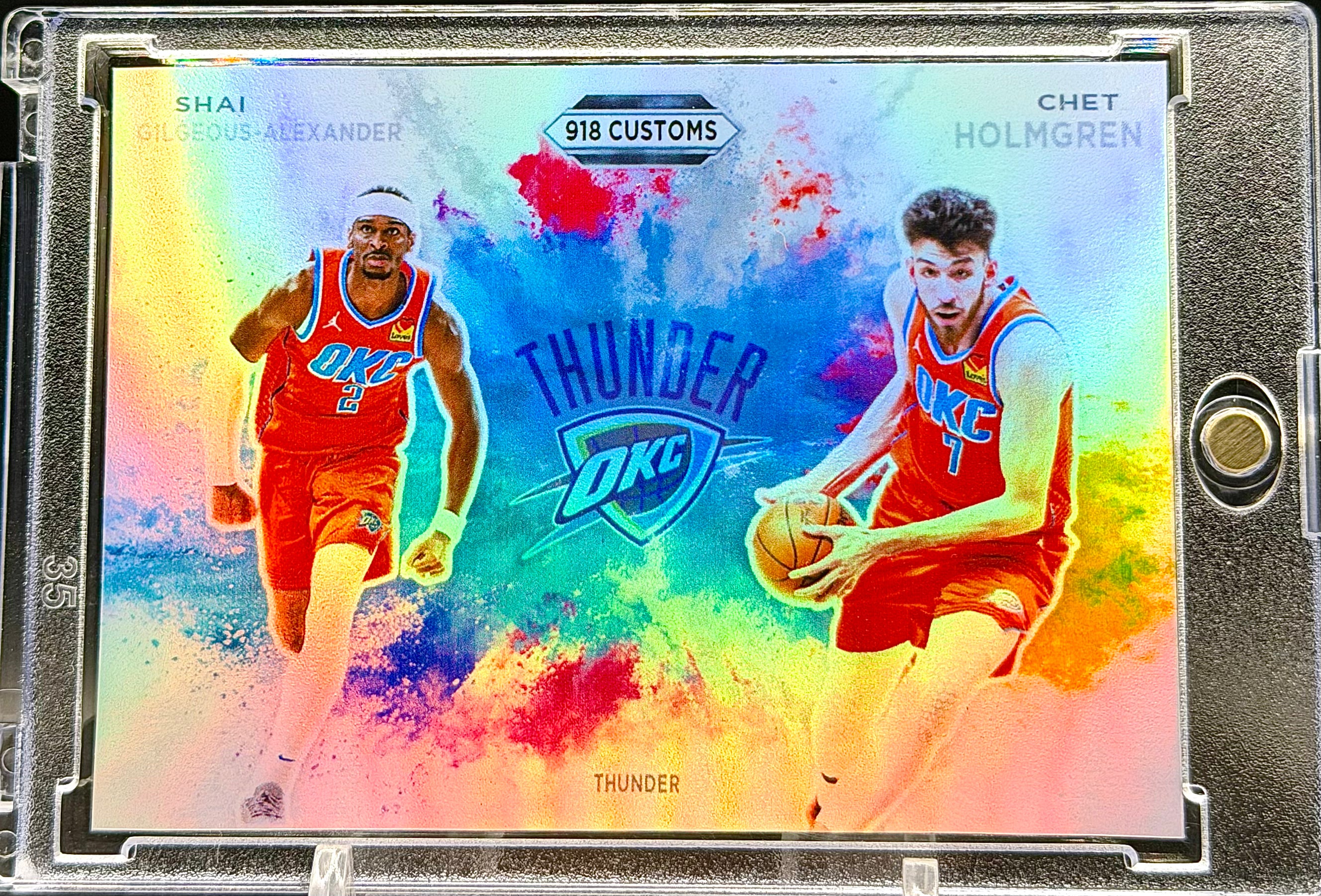 OKC Thunder SGA, Jalen Williams & Chet Holmgren Color Blast Holographic SP Custom Card Set (2) | 918 Customs Limited Edition Collector Cards