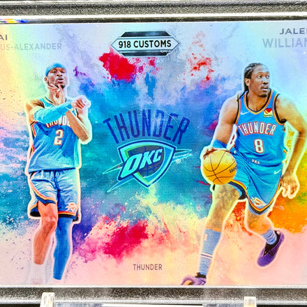 OKC Thunder SGA, Jalen Williams & Chet Holmgren Color Blast Holographic SP Custom Card Set (2) | 918 Customs Limited Edition Collector Cards