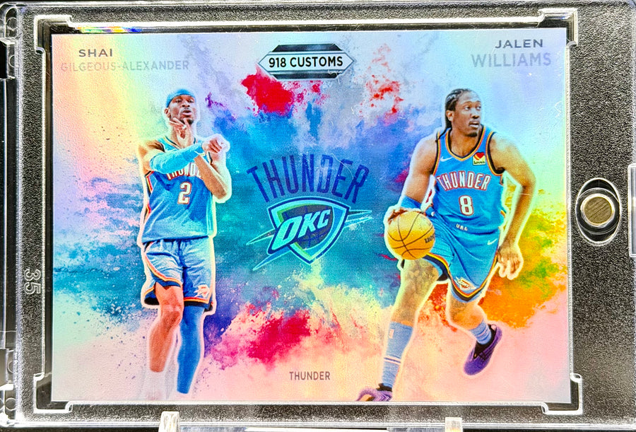 OKC Thunder SGA, Jalen Williams & Chet Holmgren Color Blast Holographic SP Custom Card Set (2) | 918 Customs Limited Edition Collector Cards