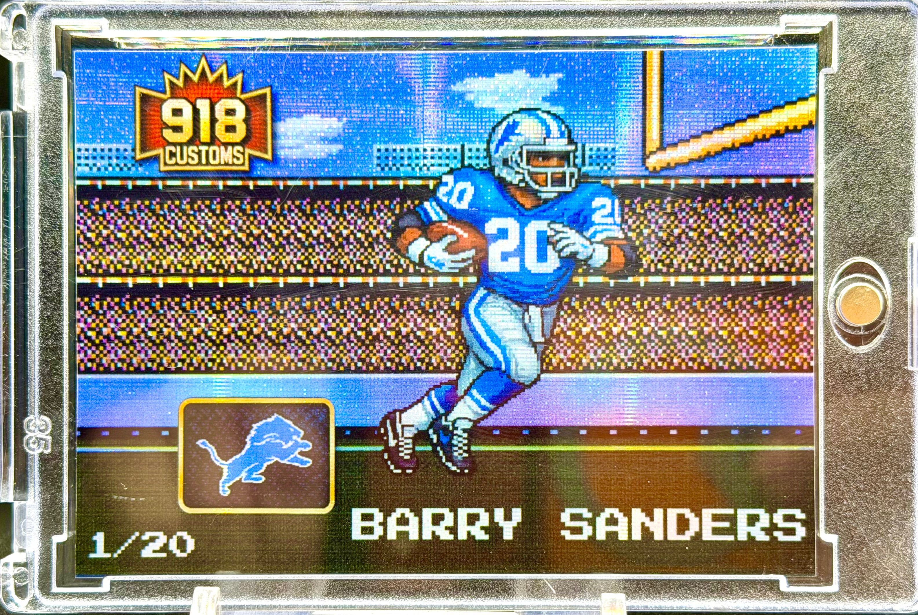 Barry Sanders 8-Bit Holographic SP Card – Detroit Lions Retro Pixel Art – 1/20 Limited Edition – 918 Customs Premium Collectible