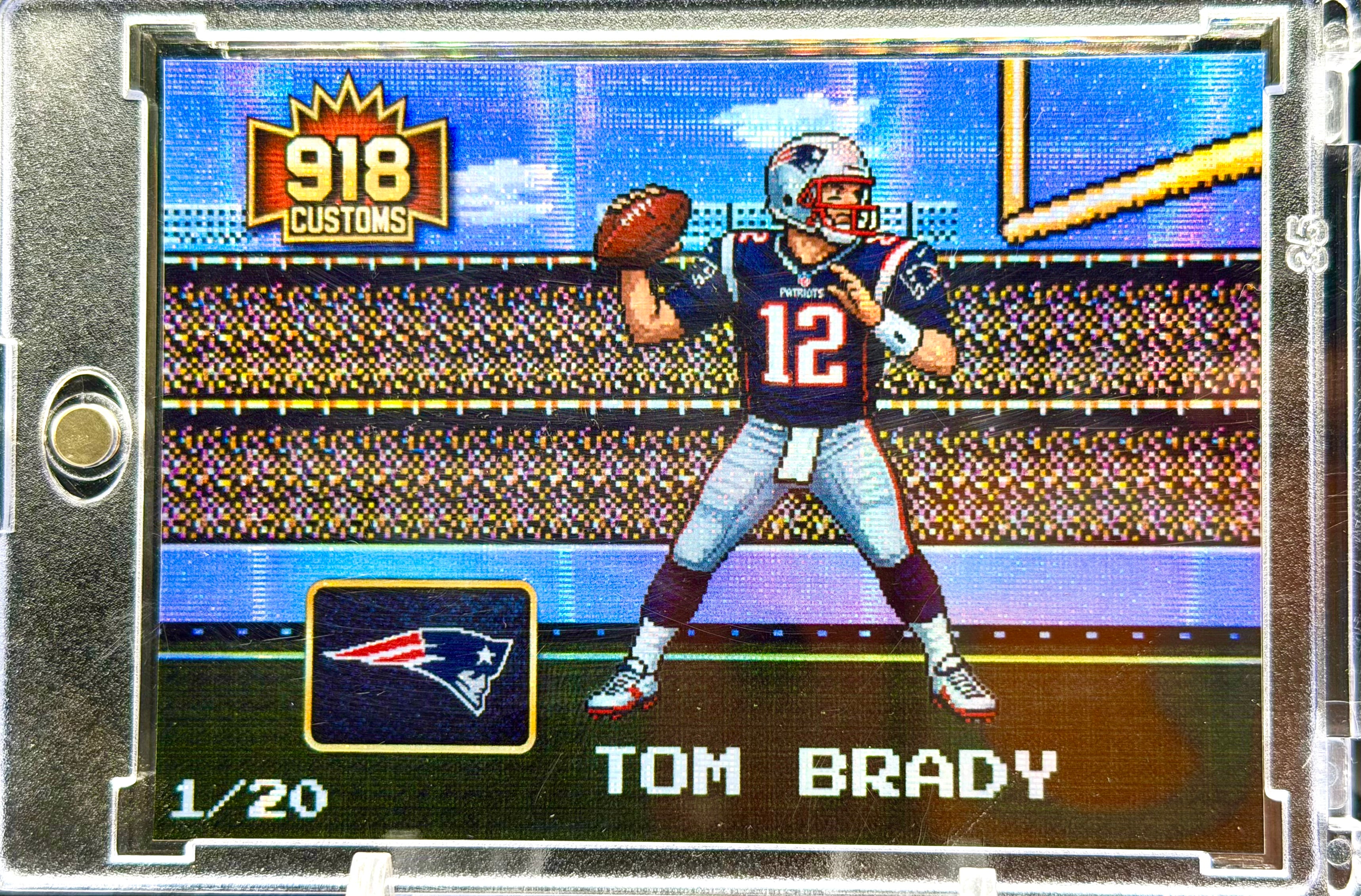 Tom Brady 8-Bit Holographic SP Card – New England Patriots Retro Pixel Art – 1/20 Limited Edition – 918 Customs Premium Collectible