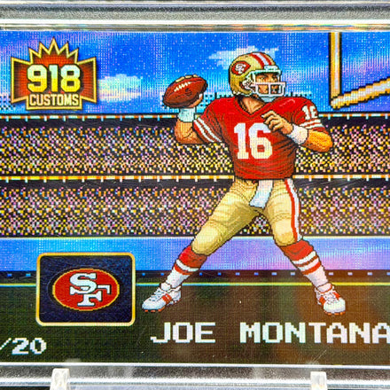 Joe Montana 8-Bit Holographic SP Card – San Francisco 49ers Retro Pixel Art – 1/20 Limited Edition – 918 Customs Premium Collectible