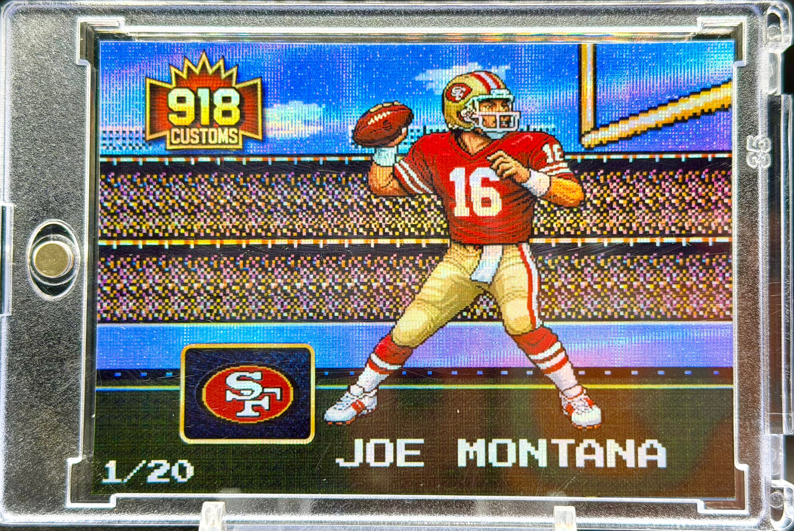 Joe Montana 8-Bit Holographic SP Card – San Francisco 49ers Retro Pixel Art – 1/20 Limited Edition – 918 Customs Premium Collectible
