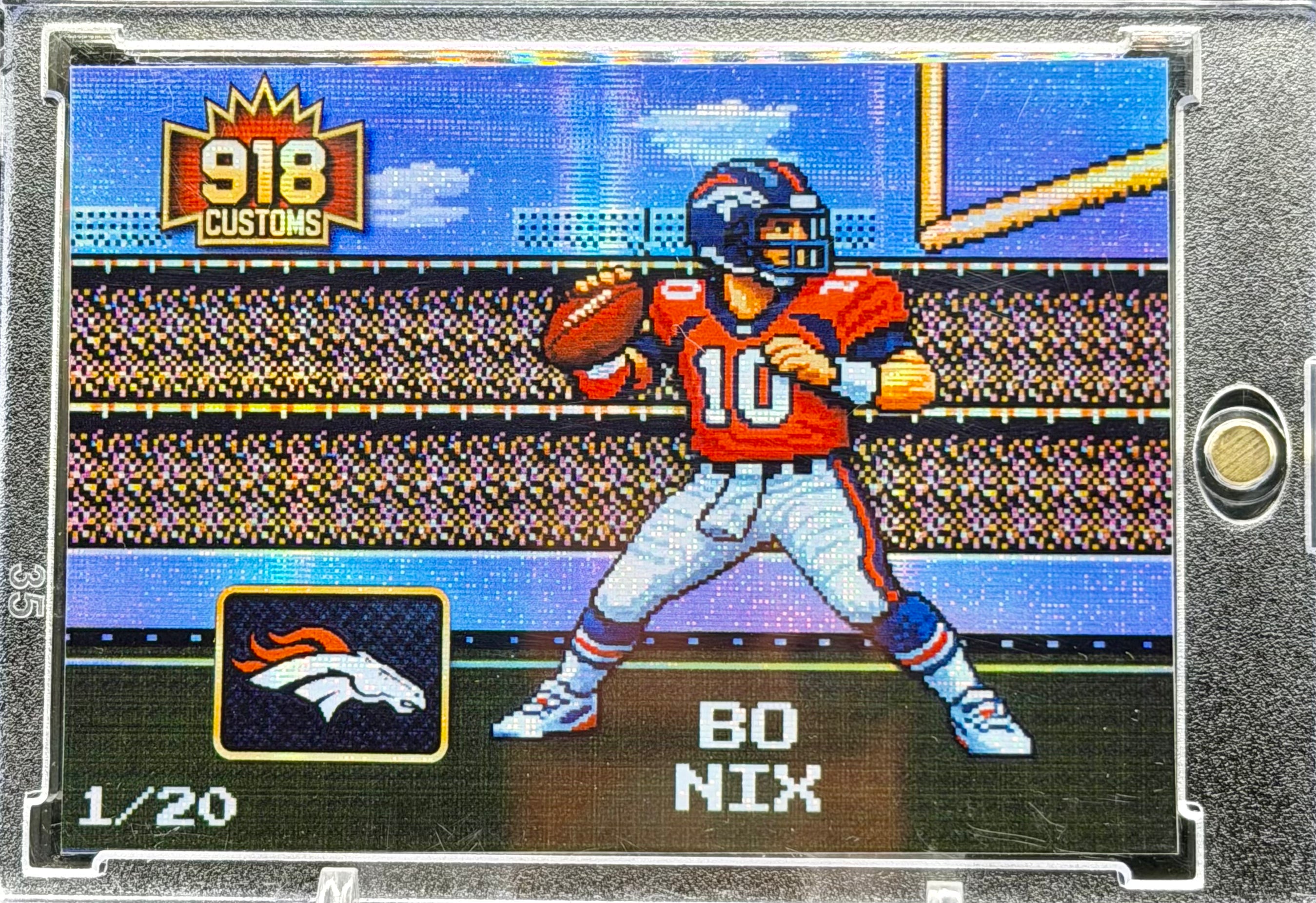 Bo Nix 8-Bit Holographic SP Card – Denver Broncos Retro Pixel Art – 1/20 Limited Edition – 918 Customs Premium Collectible
