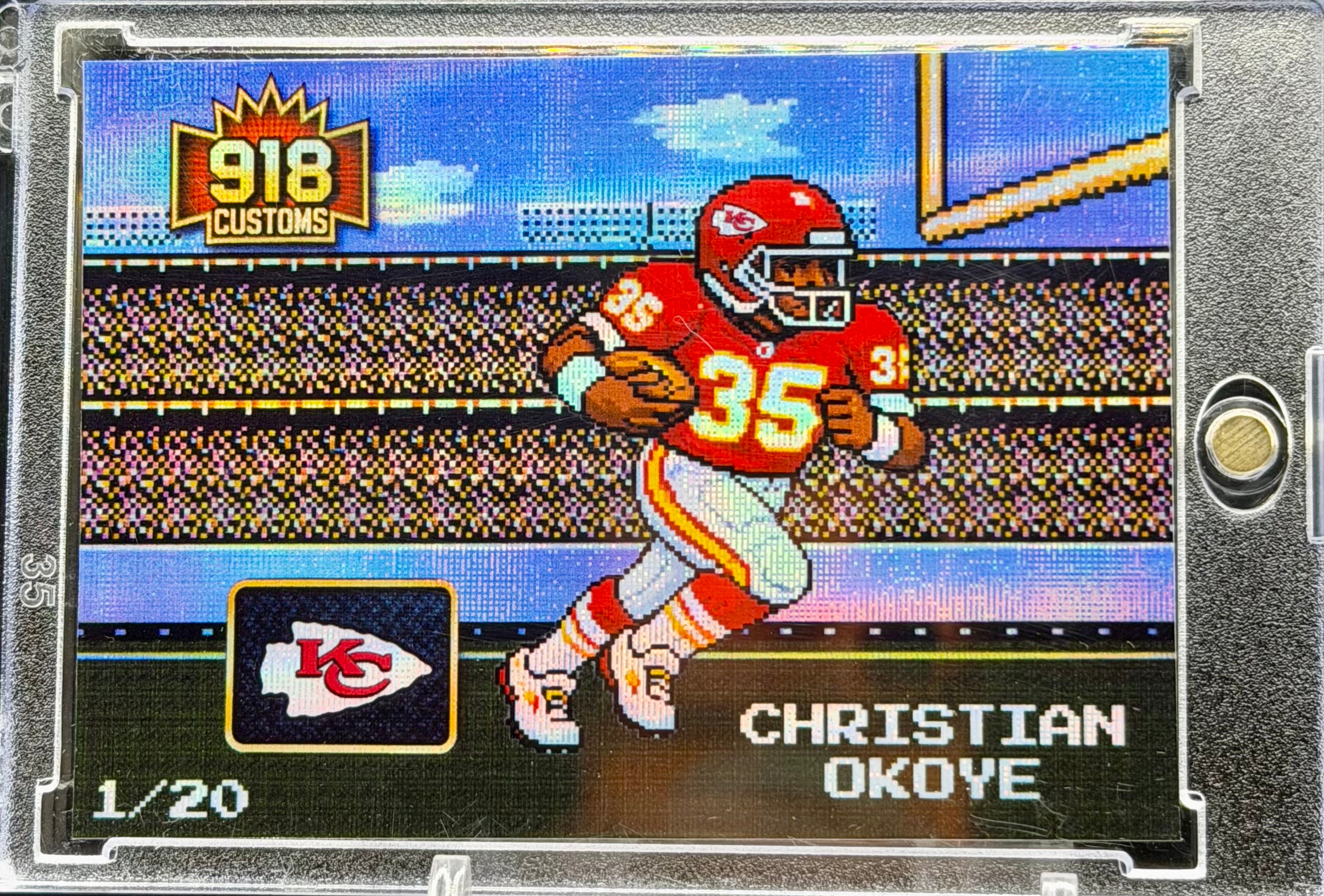 Christian Okoye 8-Bit Holographic SP Card – Kansas City Chiefs Retro Pixel Art – 1/20 Limited Edition – 918 Customs Premium Collectible