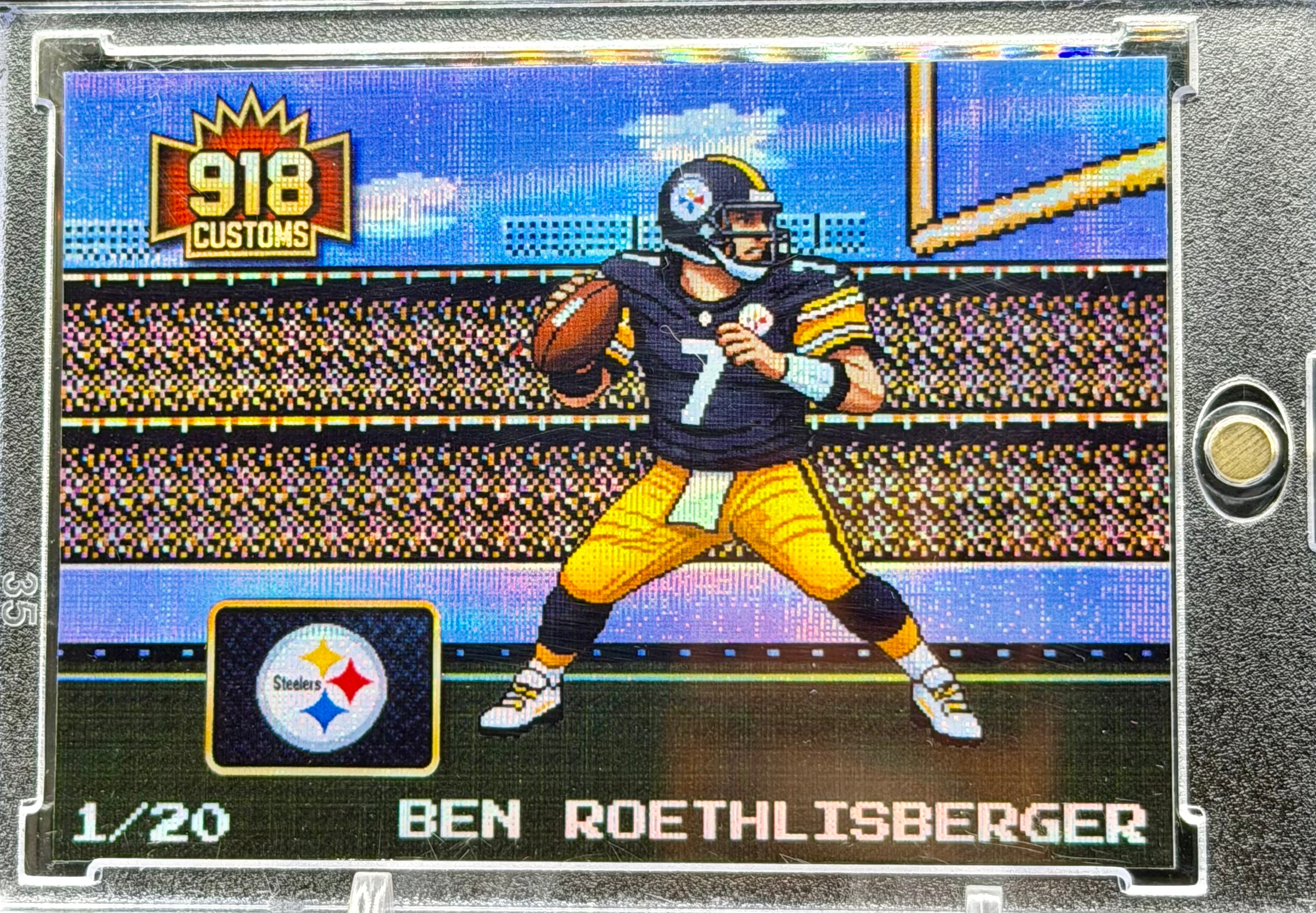 Ben Roethlisberger 8-Bit Holographic SP Card – Pittsburgh Steelers Retro Pixel Art – 1/20 Limited Edition – 918 Customs Premium Collectible