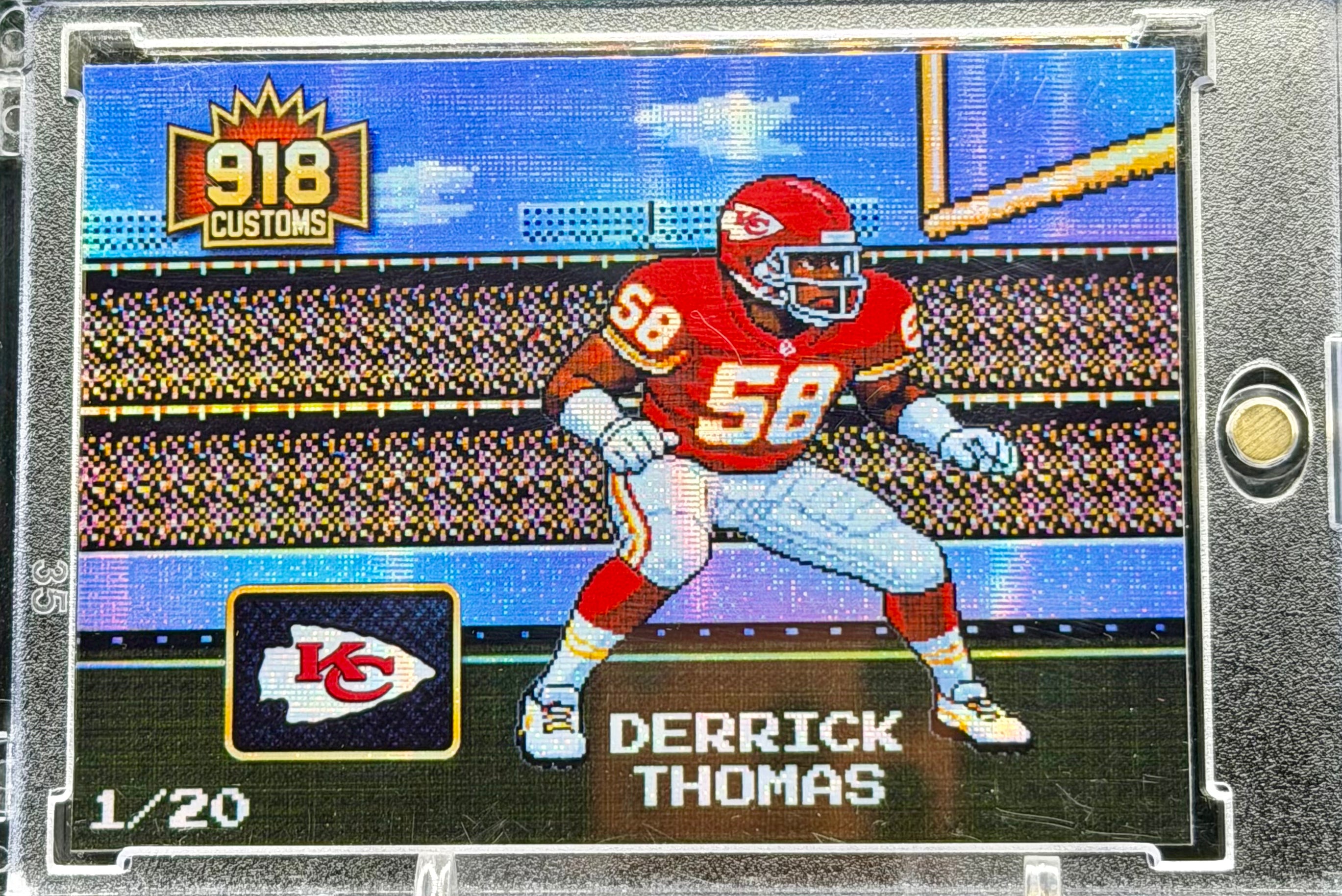 Derrick Thomas 8-Bit Holographic SP Card – Kansas City Chiefs Retro Pixel Art – 1/20 Limited Edition – 918 Customs Premium Collectible