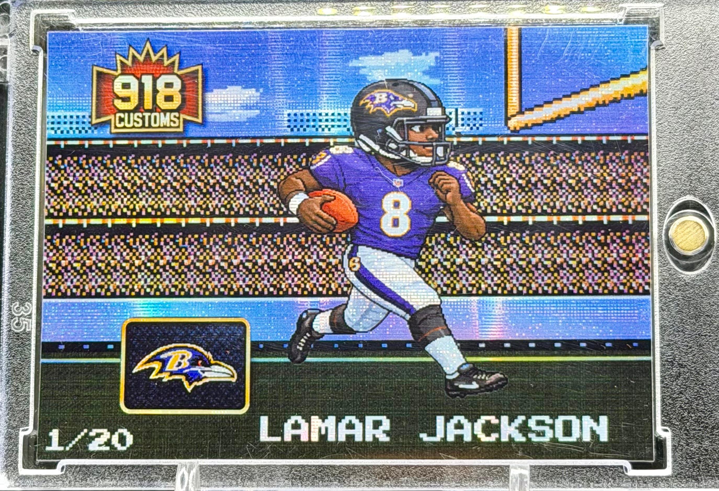Lamar Jackson 8-Bit Holographic SP Card – Baltimore Ravens Retro Pixel Art – 1/20 Limited Edition – 918 Customs Premium Collectible