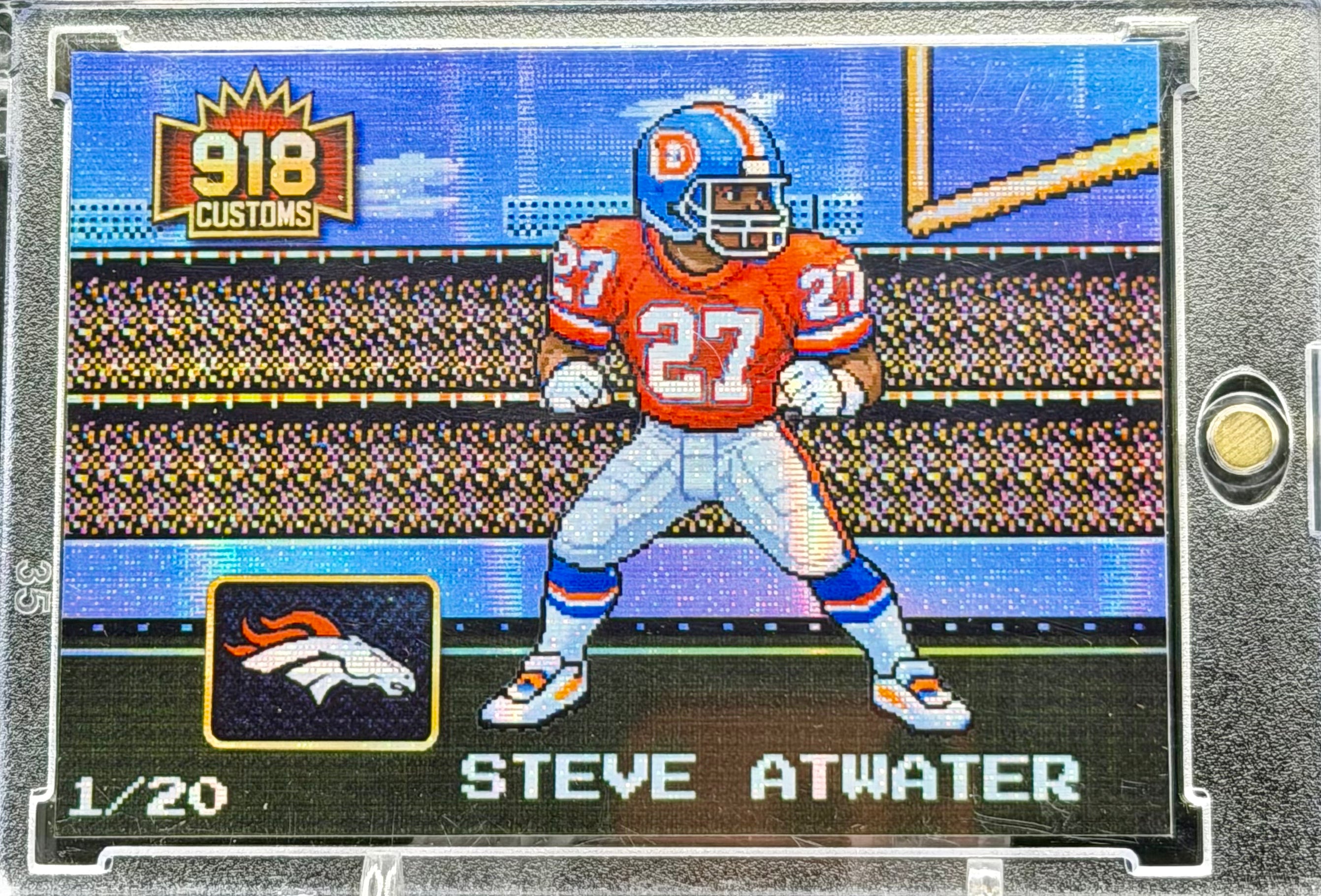 Steve Atwater 8-Bit Holographic SP Card – Denver Broncos Retro Pixel Art – 1/20 Limited Edition – 918 Customs Premium Collectible