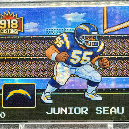 Junior Seau 8-Bit Holographic SP Card – San Diego Chargers Retro Pixel Art – 1/20 Limited Edition – 918 Customs Premium Collectible