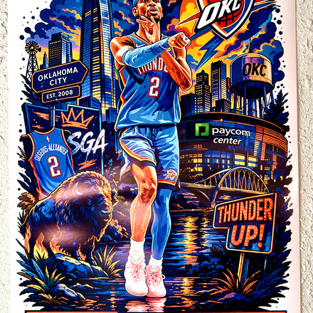 Shai Gilgeous-Alexander OKC Thunder Downtown Style Poster 18x24 | SGA MVP Art Print | Oklahoma City Skyline Basketball Wall Art | 918 Customs