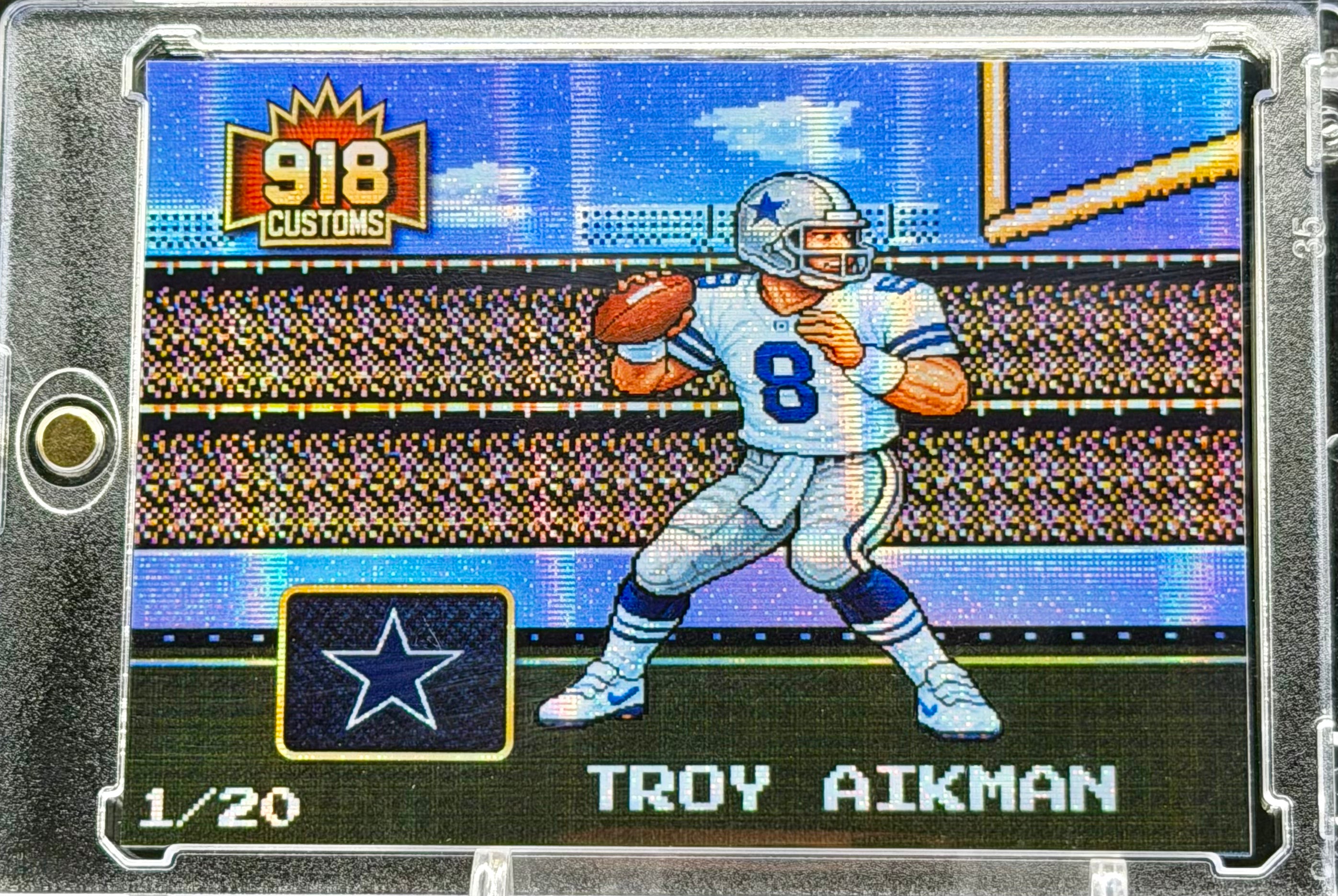 Troy Aikman 8-Bit Holographic SP Card – Dallas Cowboys Retro Pixel Art – 1/20 Limited Edition – 918 Customs Premium Collectible