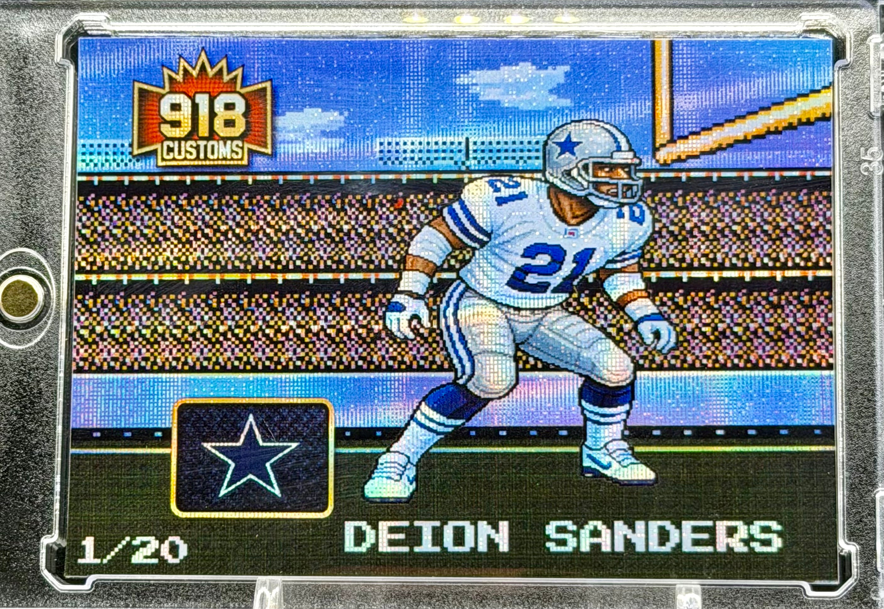 Deion Sanders 8-Bit Holographic SP Card – Dallas Cowboys “Prime Time” Retro Pixel Art – 1/20 Limited Edition – 918 Customs Premium Collectible