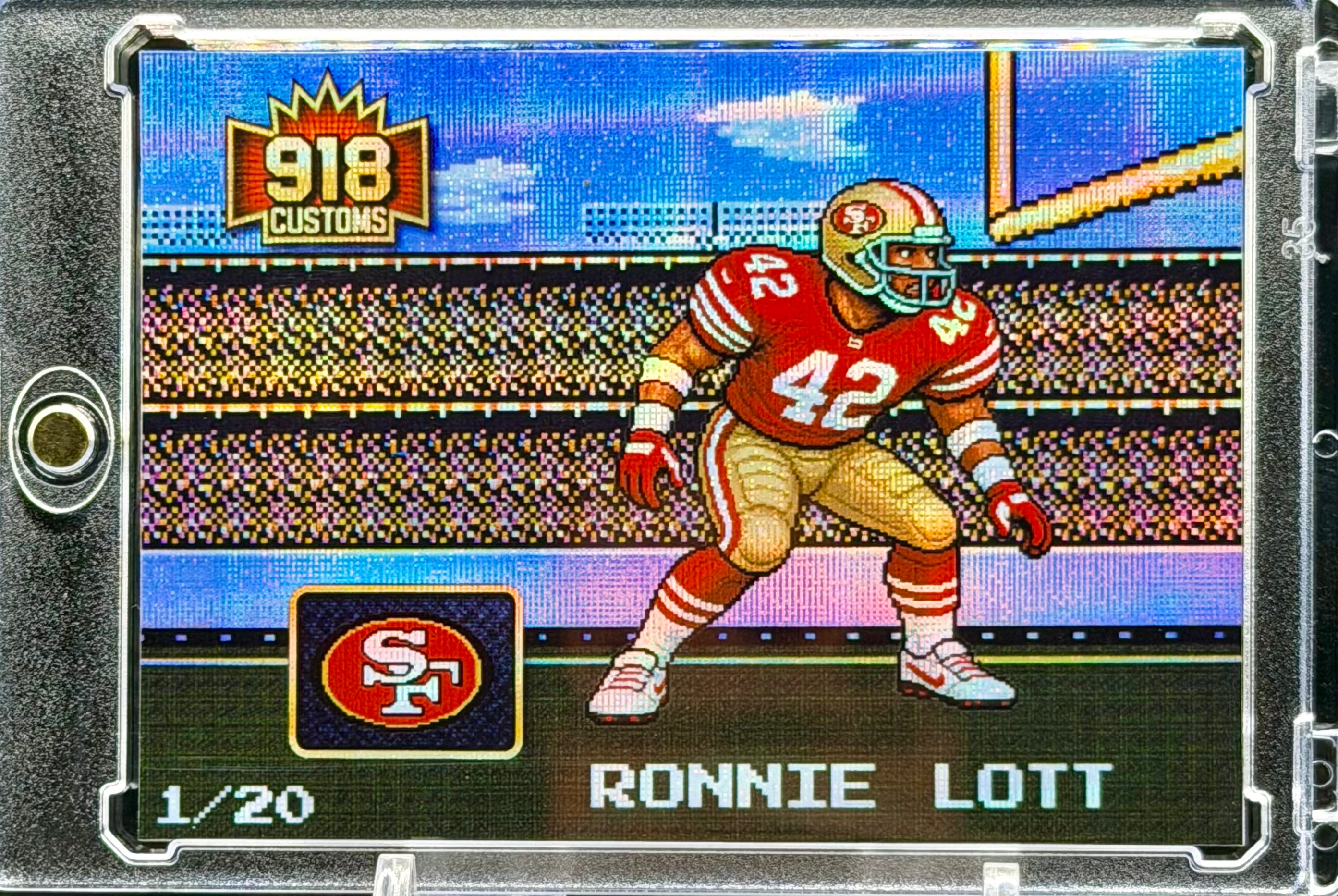 Ronnie Lott 8-Bit Holographic SP Card – San Francisco 49ers Retro Pixel Art – 1/20 Limited Edition – 918 Customs Premium Collectible
