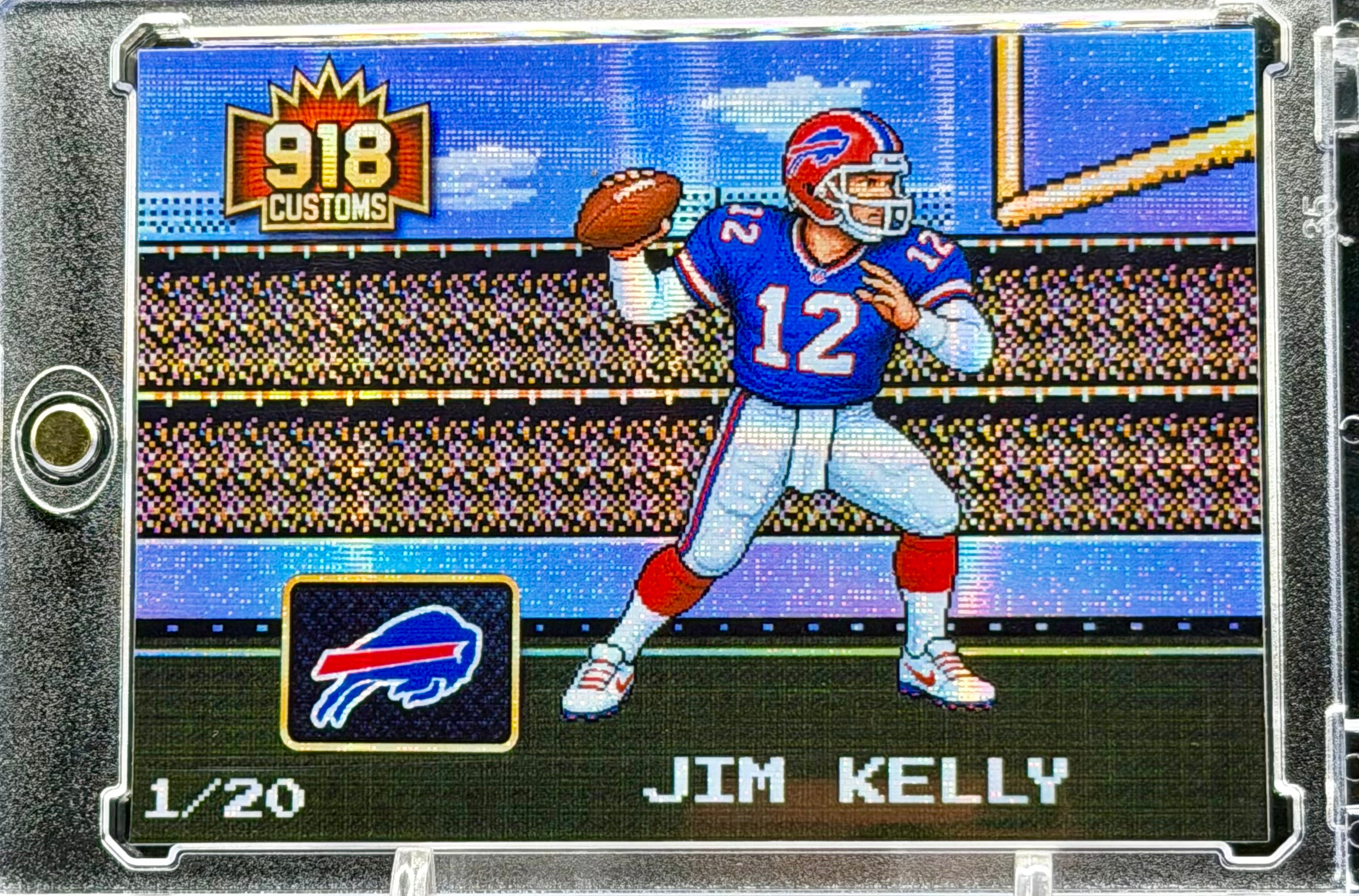 Jim Kelly 8-Bit Holographic SP Card – Buffalo Bills Retro Pixel Art – 1/20 Limited Edition – 918 Customs Premium Collectible