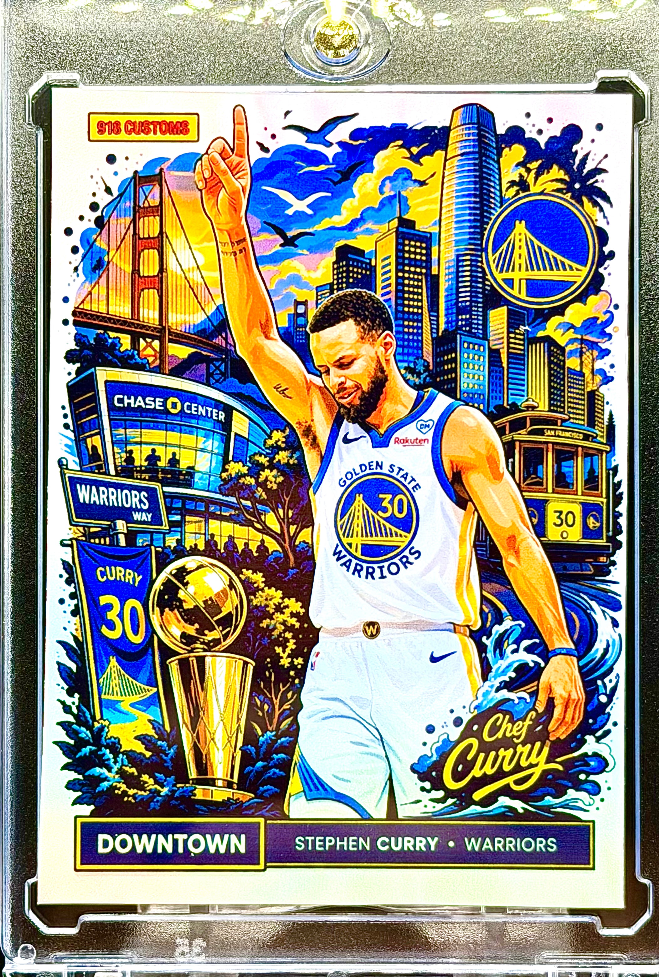 Stephen Curry Golden State Warriors Downtown SP Holographic Custom Card | Steph Curry Limited Edition 918 Customs | NBA Collector Insert