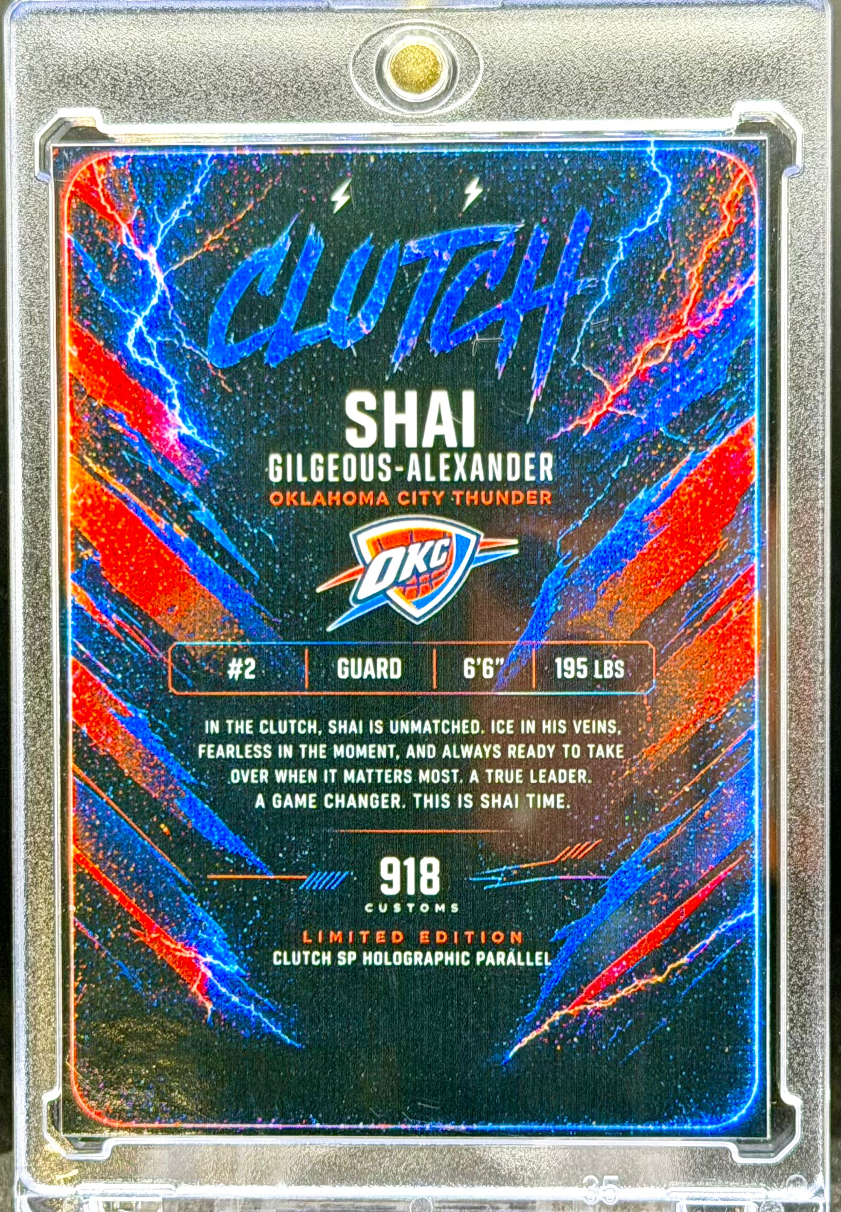 Shai Gilgeous-Alexander “Clutch” SP Holographic Parallel – 918 Customs OKC Thunder Limited Edition Trading Card Insert Style