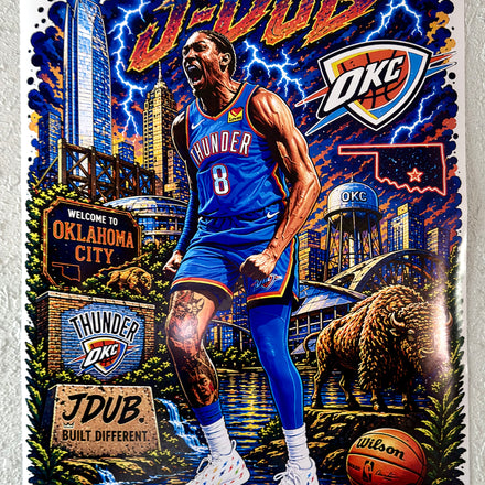 Jalen Williams OKC Thunder Downtown Style Poster 18x24 – 918 Customs Limited Edition Holographic Art Print NBA Wall Decor