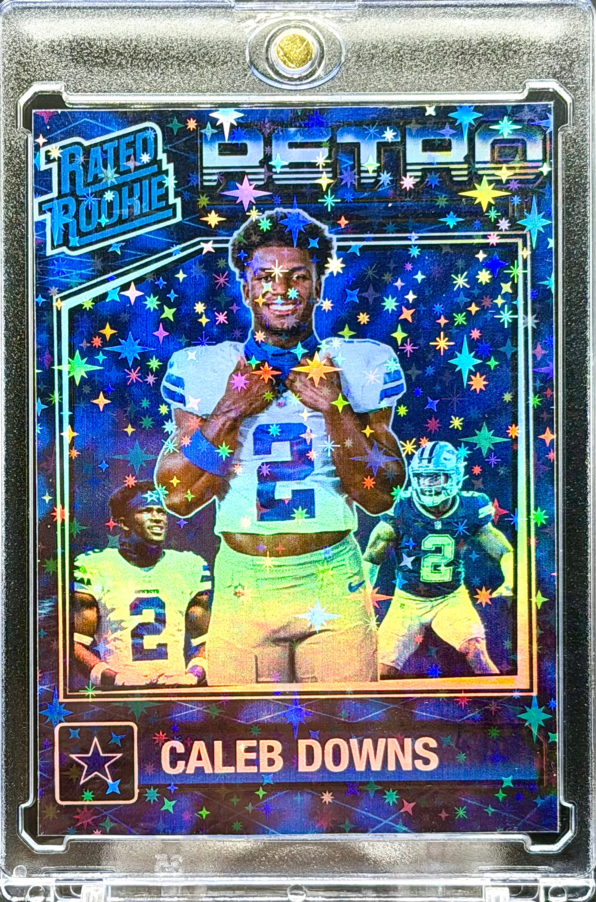 Caleb Downs Dallas Cowboys Rated Rookie Card – 918 Customs Retro Holographic Stars RC, Custom Football Trading Card, Limited Edition Collectible