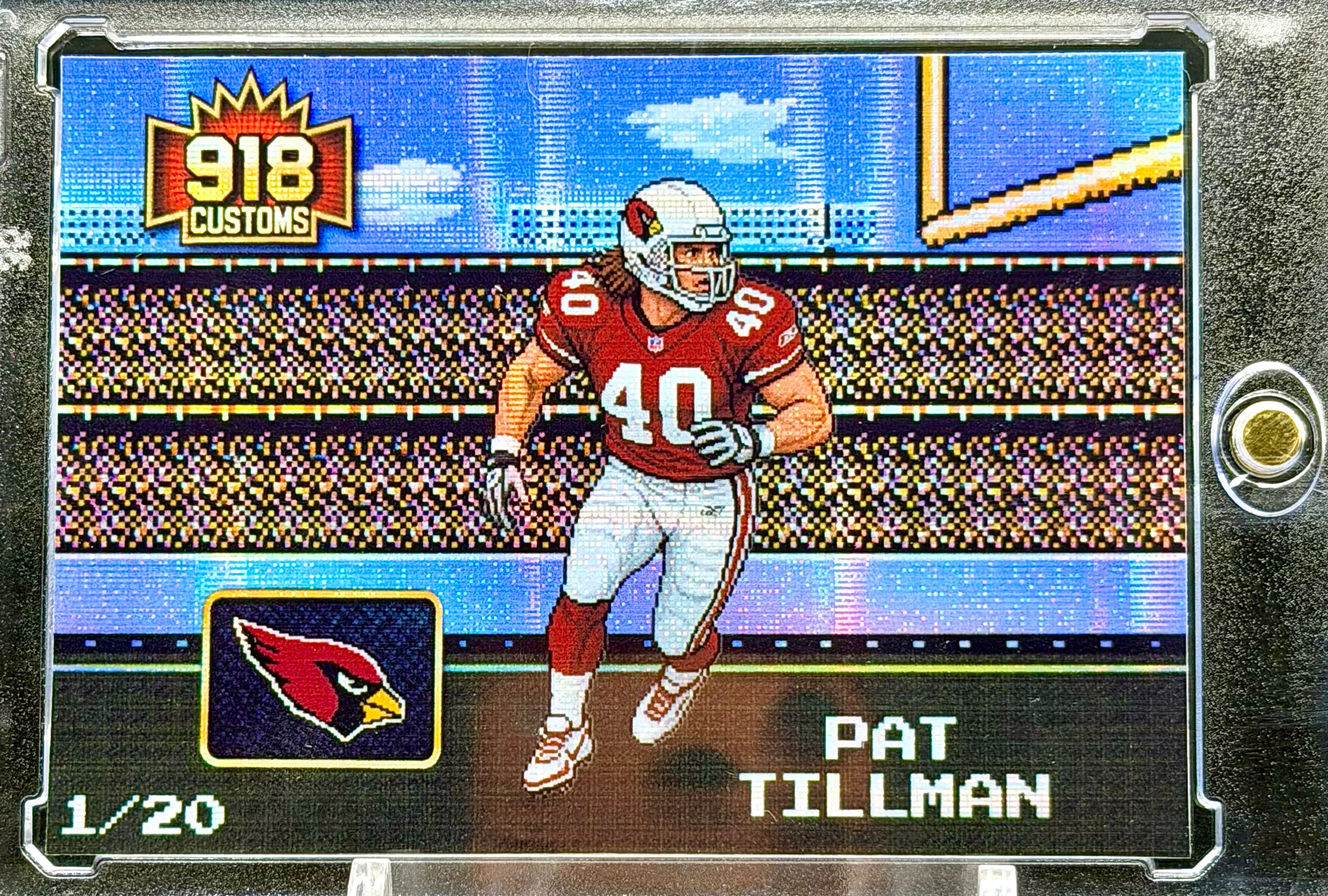 Pat Tillman 8-Bit Holographic SP Card – Arizona Cardinals Retro Pixel Art – 1/20 Limited Edition – 918 Customs Premium Collectible