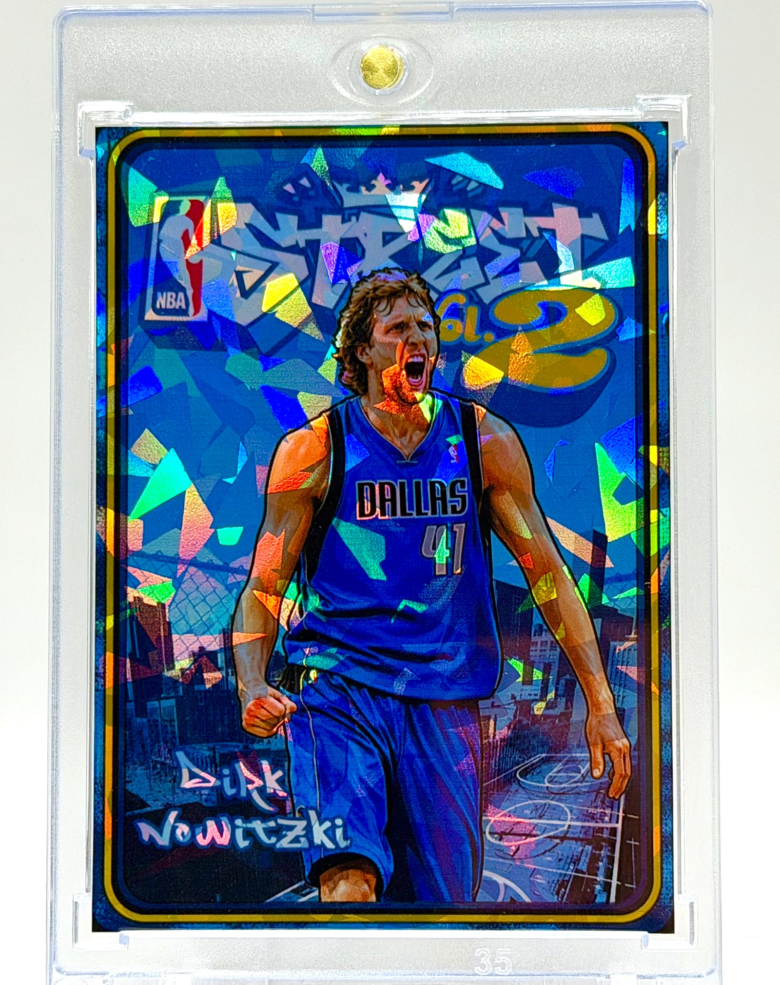 Dirk Nowitzki NBA Street Vol. 2 Holographic Ice SP Card – Dallas Mavericks Streetball Video Game Style – 918 Customs Limited Edition Collectible