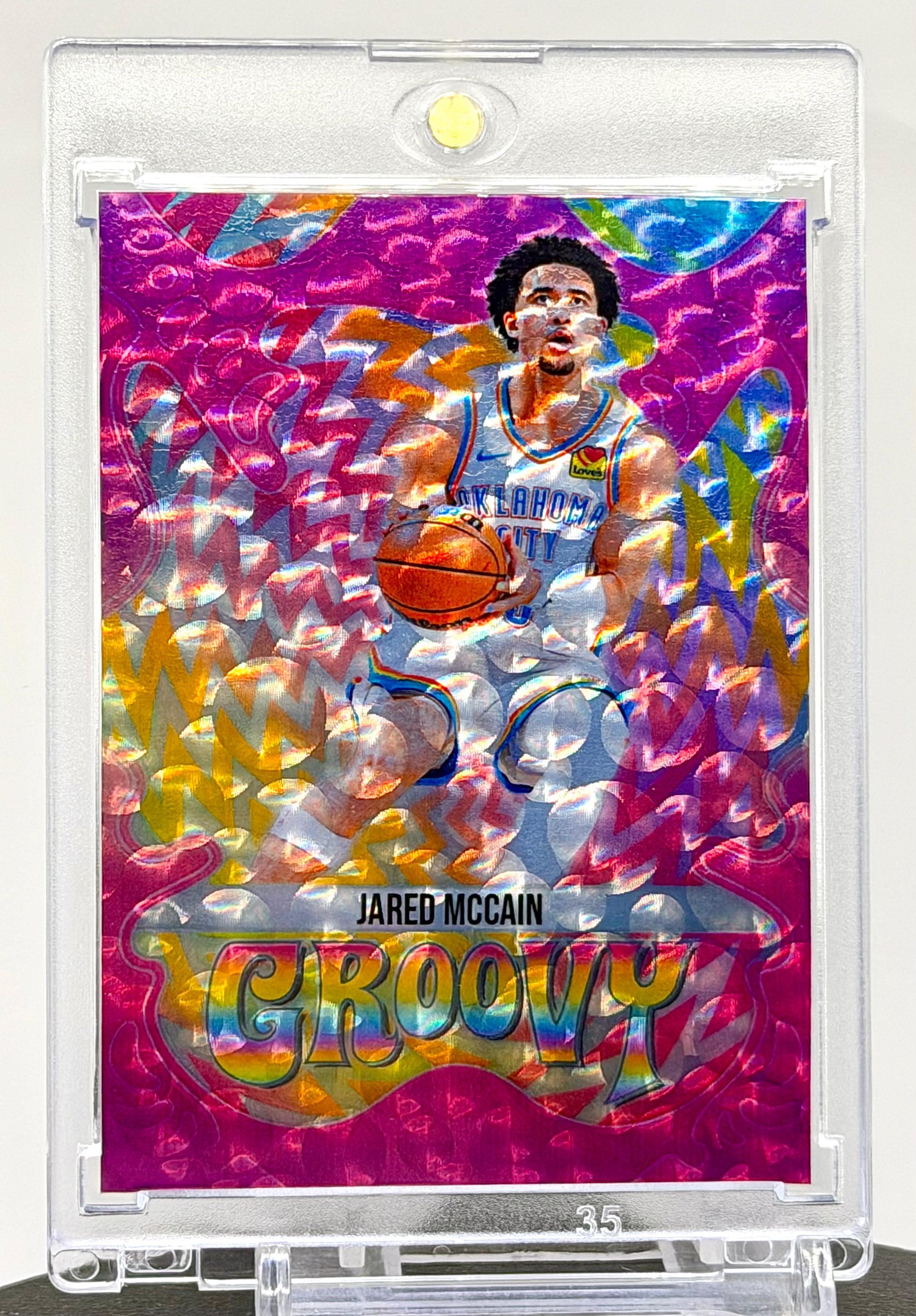 Jared McCain “Groovy” Holographic SP Custom Card – Oklahoma City Thunder Retro Psychedelic Holo Insert – 918 Customs Limited Edition Collectible