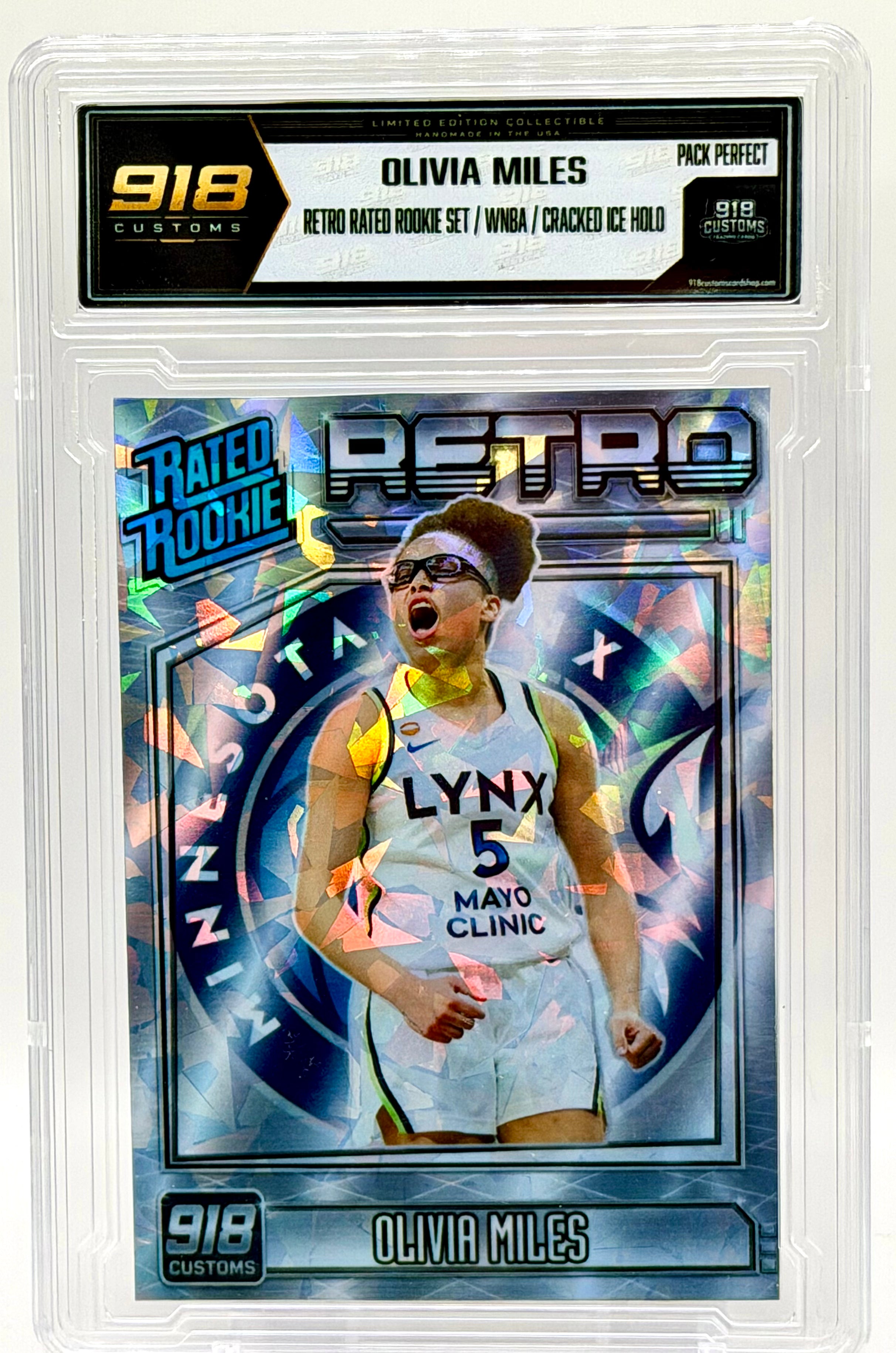 Olivia Miles Retro Rated Rookie Cracked Ice Holo Slabbed Card – 918 Customs