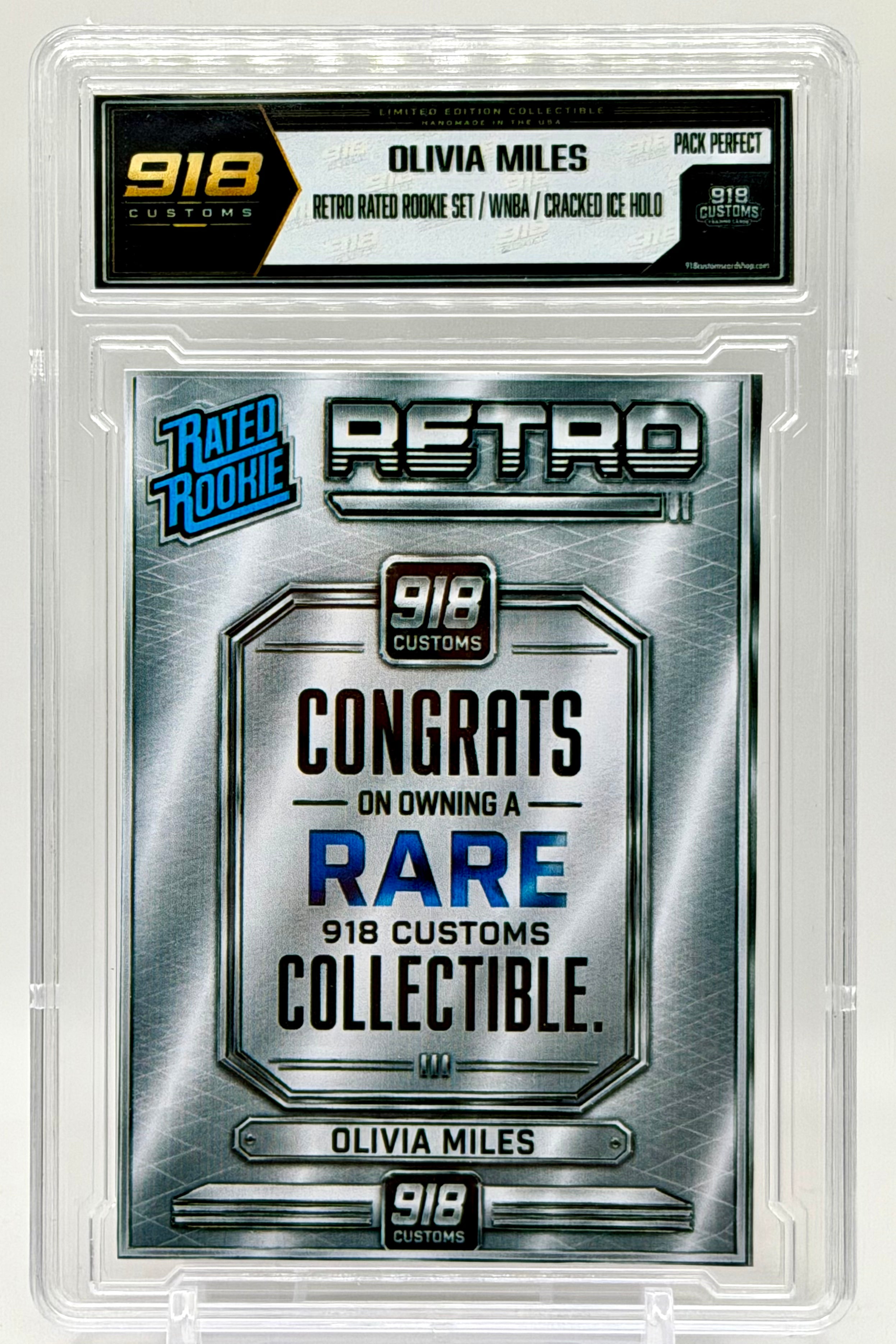 Olivia Miles Retro Rated Rookie Cracked Ice Holo Slabbed Card – 918 Customs