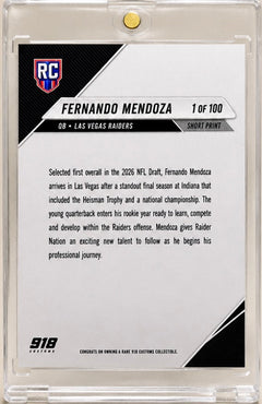 Fernando Mendoza Raiders rookie custom trading card detail by 918 Customs