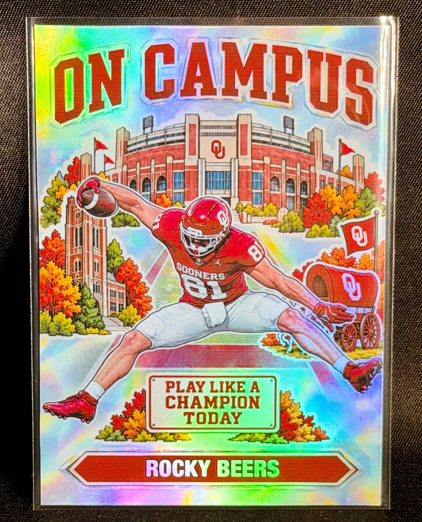 Rocky Beers Oklahoma On Campus holographic custom football card by 918 Customs