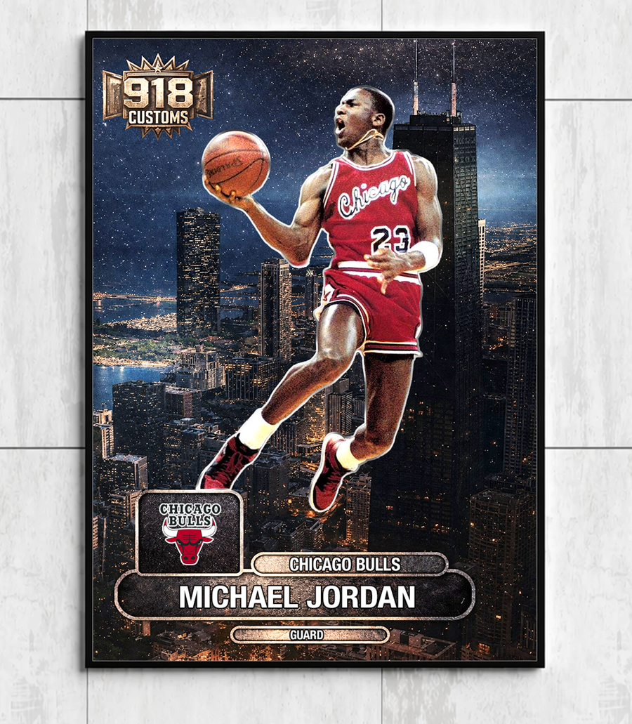 Michael Jordan Chicago Bulls 18x24 Poster | 918 Customs Limited Edition Skyline Basketball Wall Art | MJ Dunk Poster Print