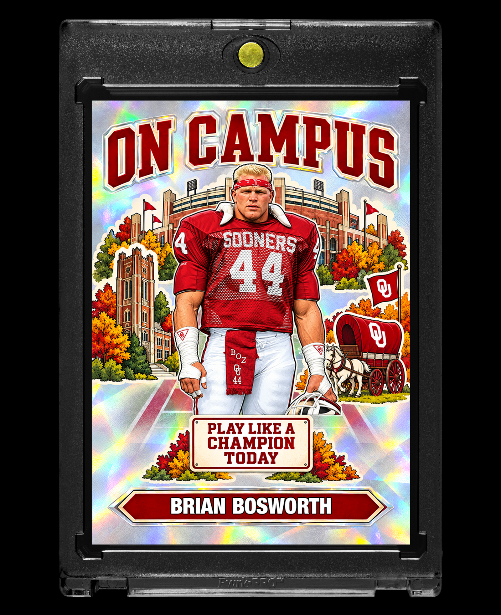 Brian Bosworth Oklahoma Sooners On Campus Holographic Custom Card – 918 Customs Collectible