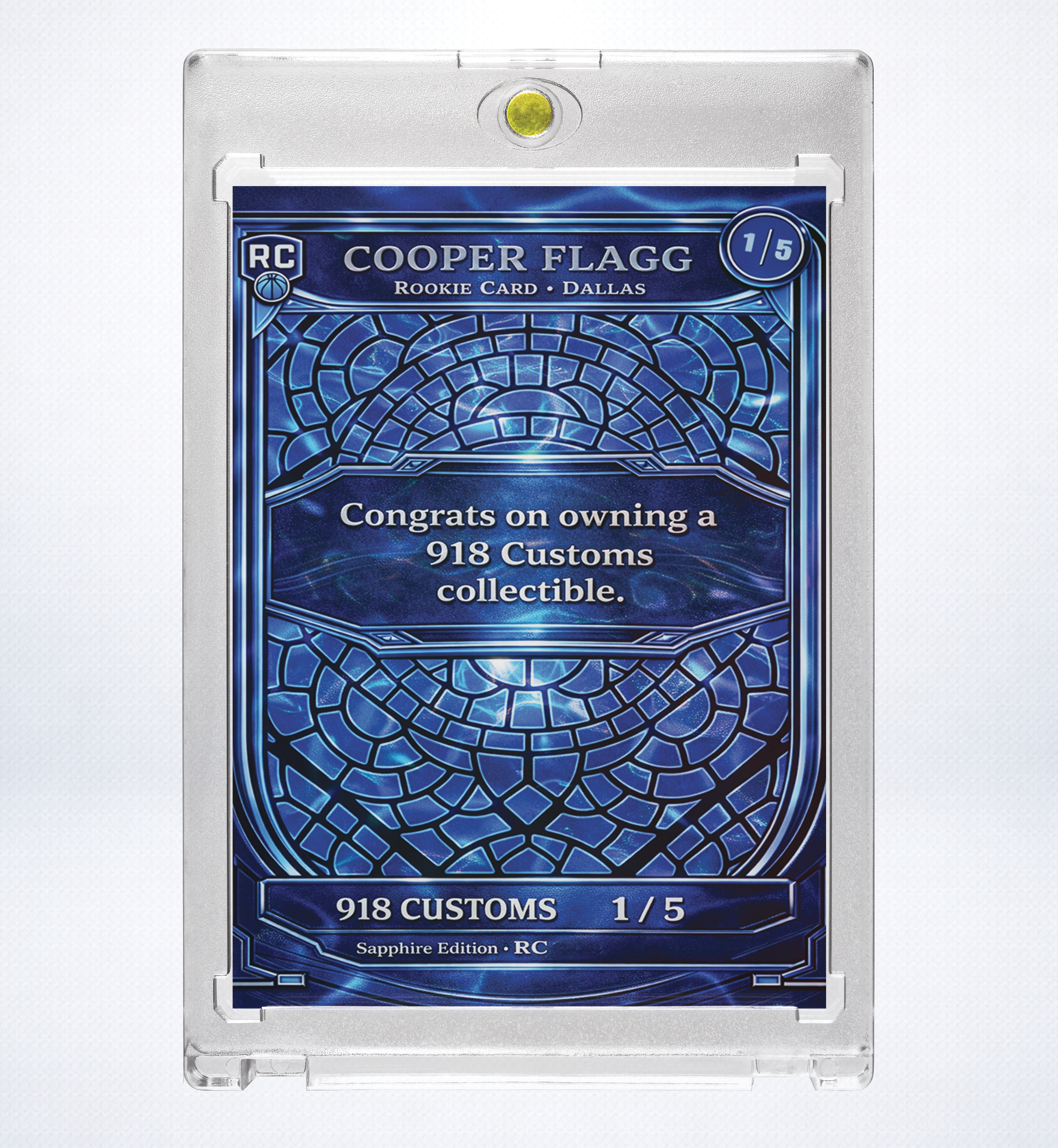 Cooper Flagg Sapphire Stained Glass Holographic SP 1/5 – Dallas Mavericks Custom Rookie Card | 918 Customs