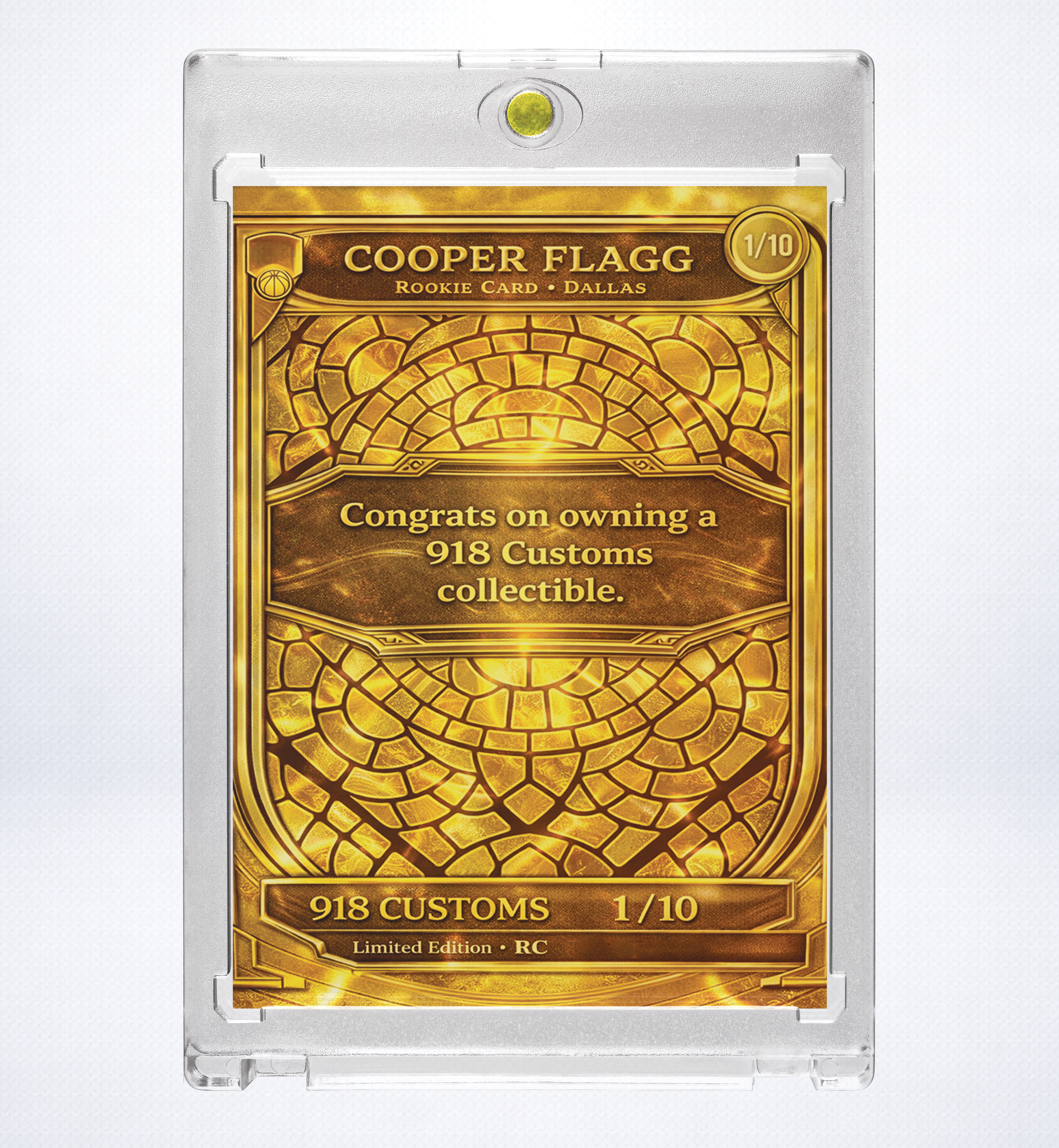 Cooper Flagg Gold Stained Glass Holographic SP 1/10 – Dallas Mavericks Custom Rookie Card | 918 Customs